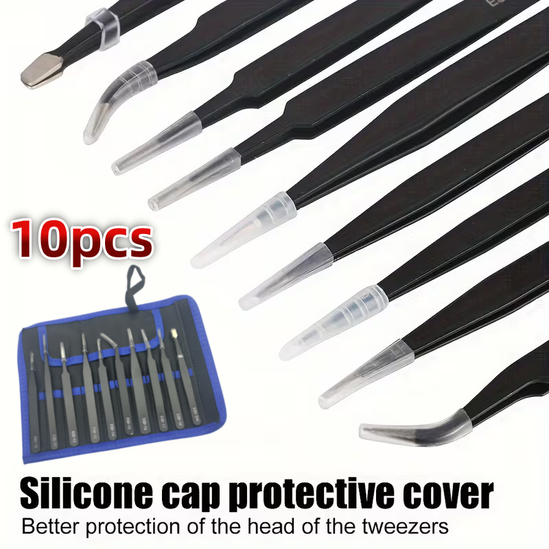 Diy Electronics Set - 10Pcs ESD Anti‑Static Tweezers Set Stainless